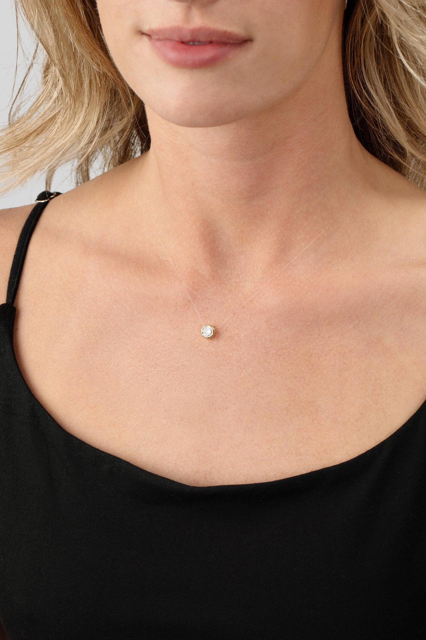 1.00 CT FLOATING DIAMOND NECKLACE- 14K Gold