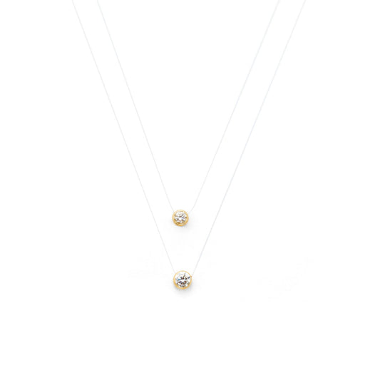DOUBLE FLOATING DIAMOND NECKLACE- 14K Gold