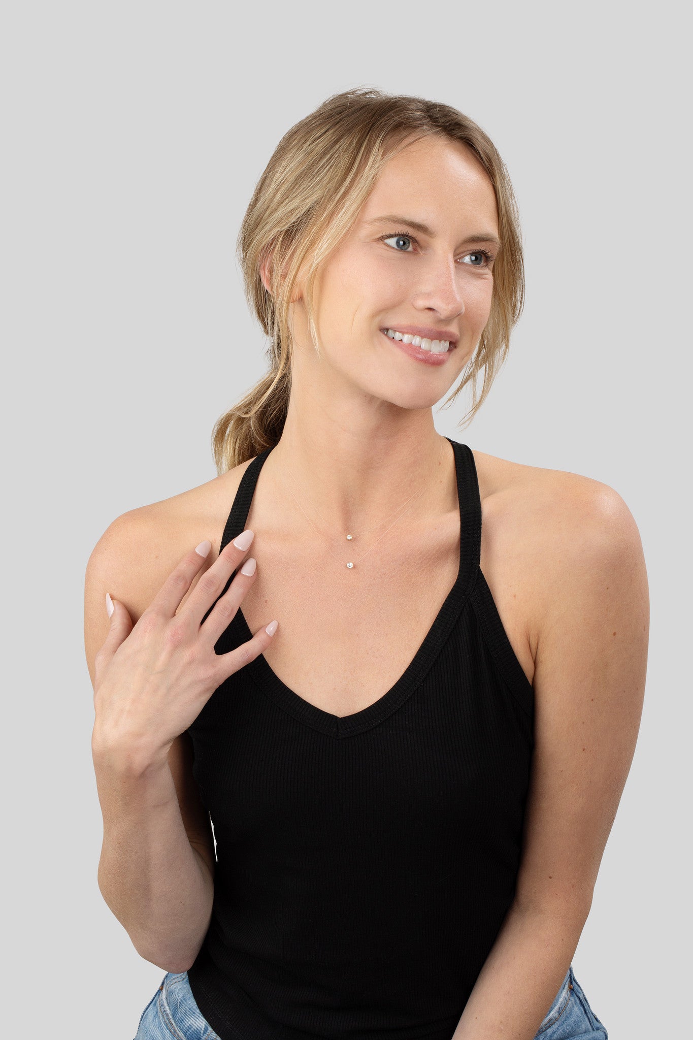 1.00 CT FLOATING DIAMOND NECKLACE- 14K Gold