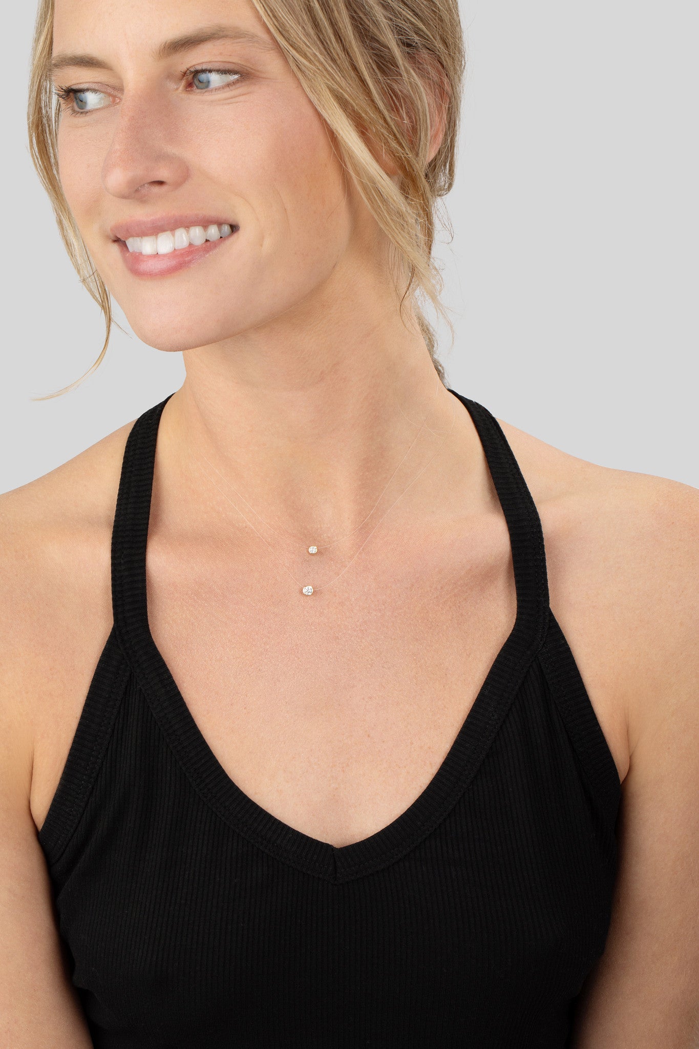 DOUBLE FLOATING DIAMOND NECKLACE- 14K Gold