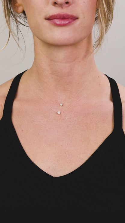 DOUBLE FLOATING DIAMOND NECKLACE- 14K Gold
